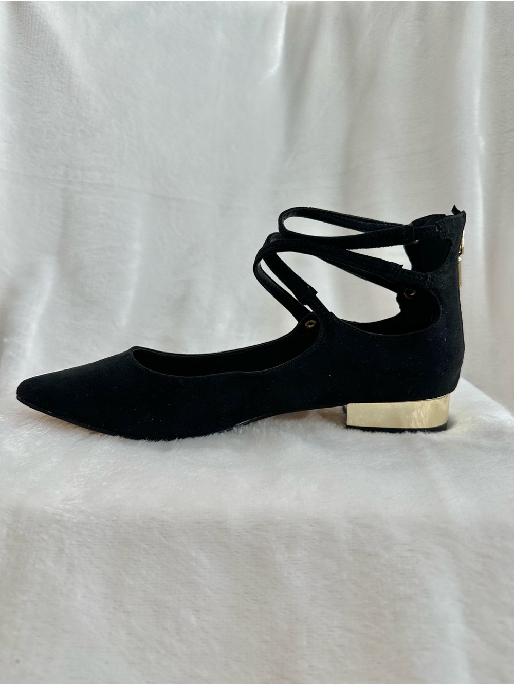 ALDO Marieta Black Suede Ankle Strap Pointed Toe Flats 7.5 - Picture 10 of 10
